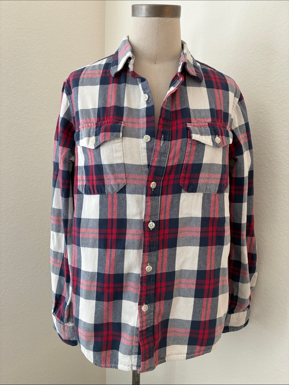Old Navy Long Sleeve Flannel Shirt sz S Red White Blue Americana Gorpcore
